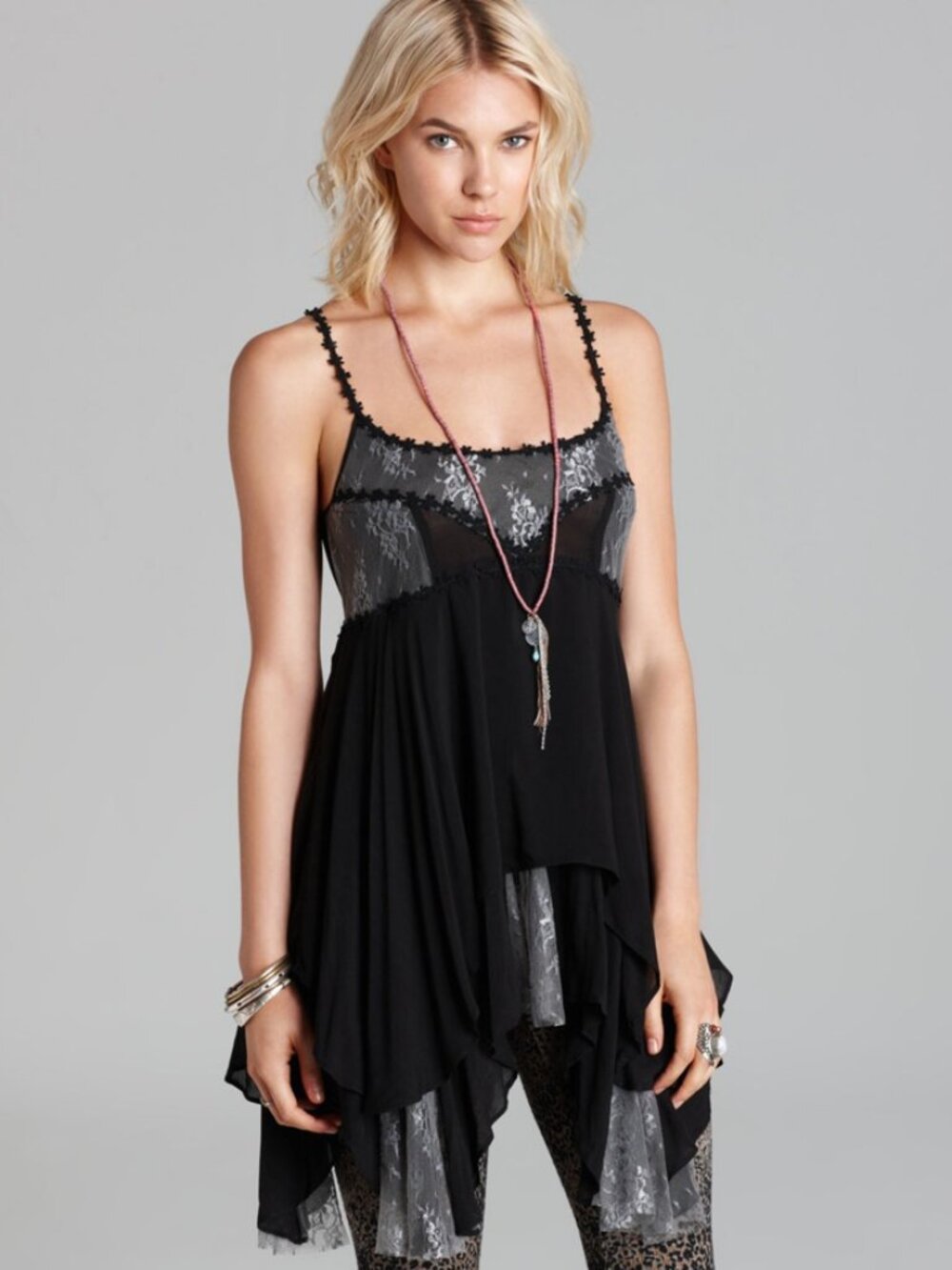 Free People Pieced Lace Slip Dress Black XS